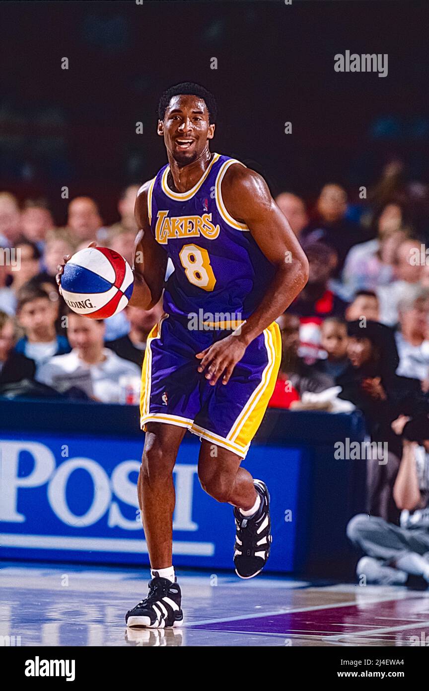 Kobe Bryant competing for the Los Angeles Lakers during his rookie season  in a game against the New Jersey Nets in 1998 Stock Photo - Alamy