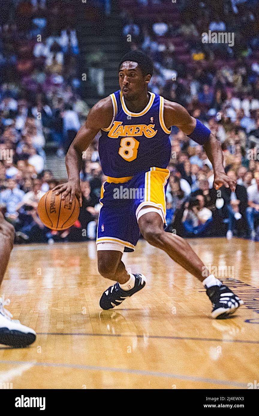 Kobe Bryant competing for the Los Angeles Lakers during his rookie season  in a game against the New Jersey Nets in 1998 Stock Photo - Alamy