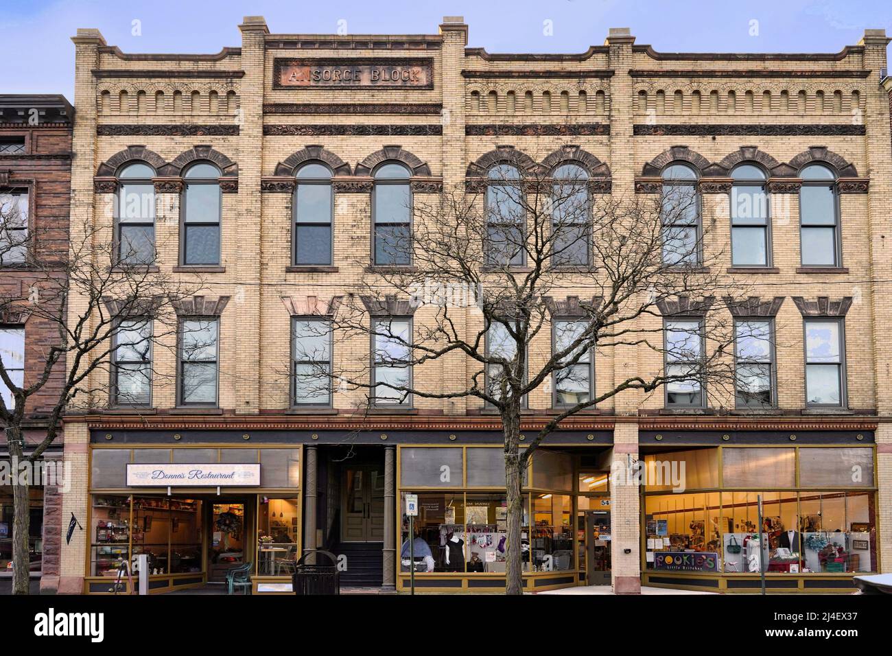 Old fashioned American small town main street commercial building from