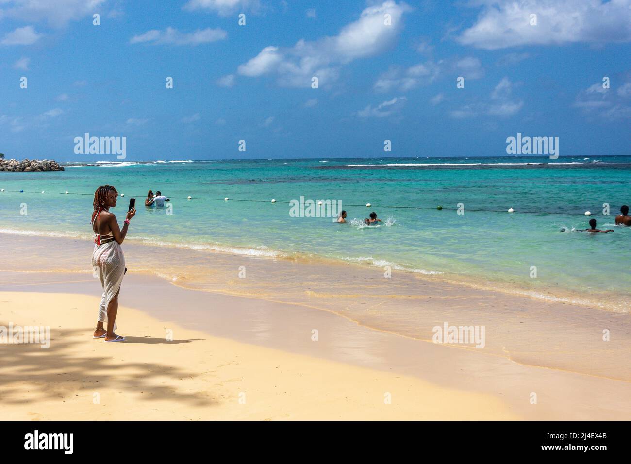 Beach view at Dunns River Falls, Ocho Rios, St Ann Parish, Jamaica, Greater Antilles, Caribbean Stock Photo