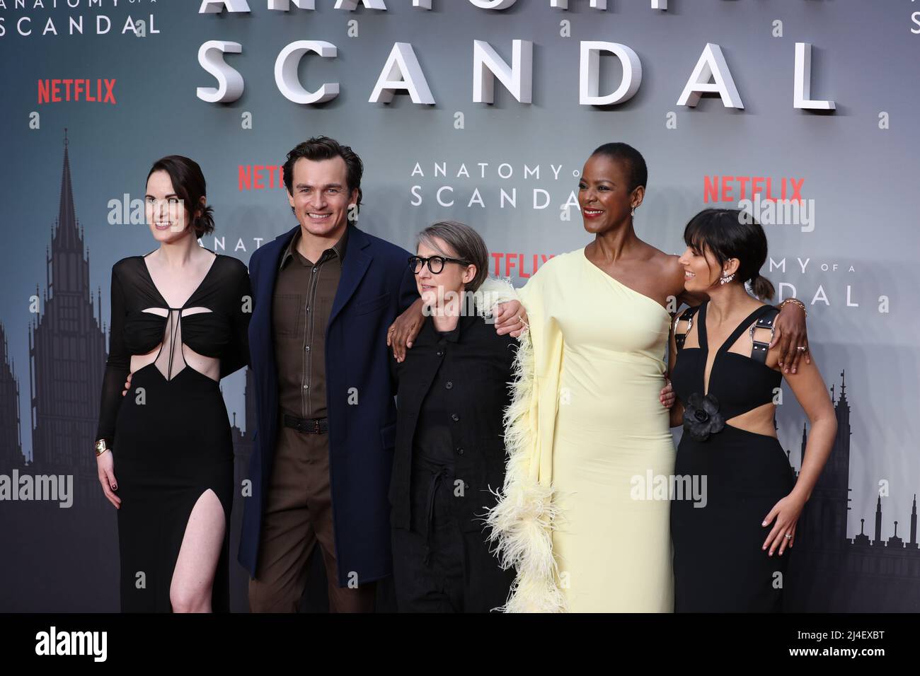 London, UK. 14th Apr 2022. London, UK. 14th Apr 2022. Michelle Dockery, Rupert Friend, S. J. Clarkson, Josette Simon and Naomi Scott attend the World premiere of  'Anatomy of a Scandal' at the Curzon Mayfair in London Stock Photo