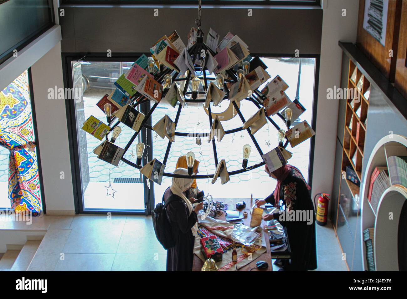 Gaza. 14th Apr, 2022. People visit Samir Mansour's library in Gaza City ...