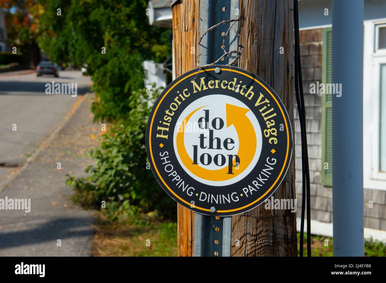 Sign of Historic Meredith Village on Main Street in historic town
