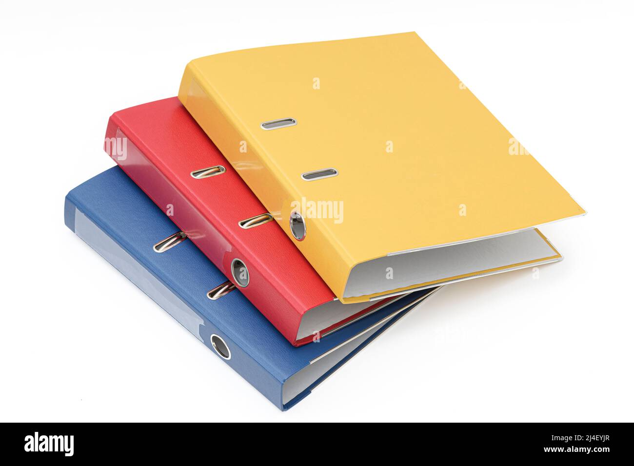 Yellow, red and blue empty office folder on white background Stock ...