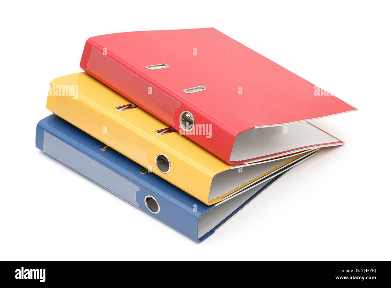 Yellow, red and blue empty office folder on white background Stock ...