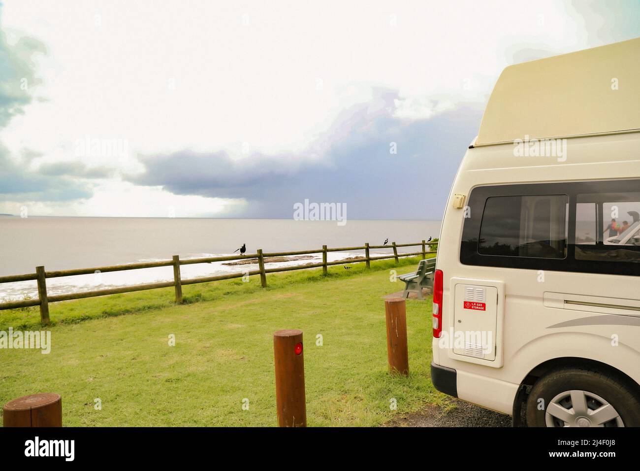 Rear end of campervan parked at Head Lookout in Forster NSW