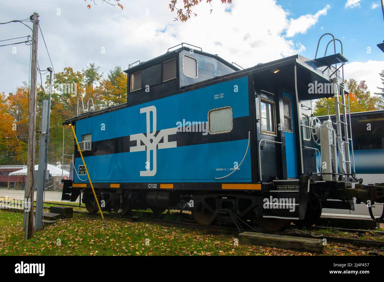 Boston and Maine Railroad Caboose at Meredith station in historic town