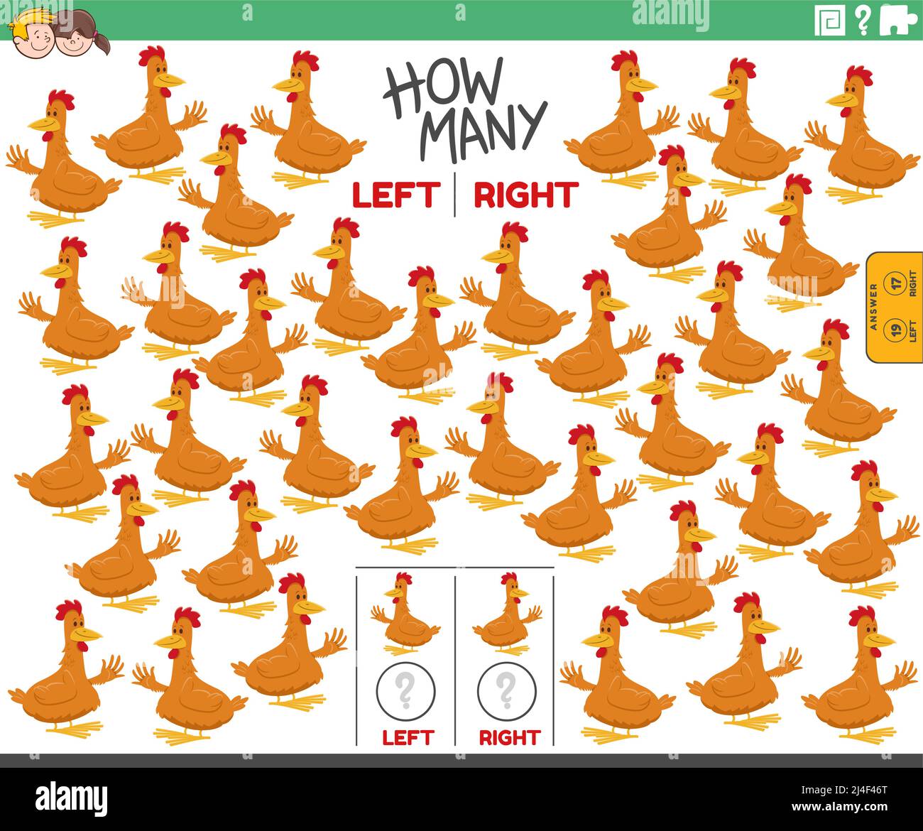 Cartoon illustration of educational task of counting left and right ...