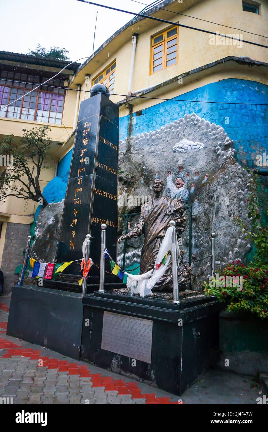 A monument to the self-immolation of Tibetan Buddhists in Dharamsala in North India devoted to the suicide of monks who died for the faith and free Ti Stock Photo