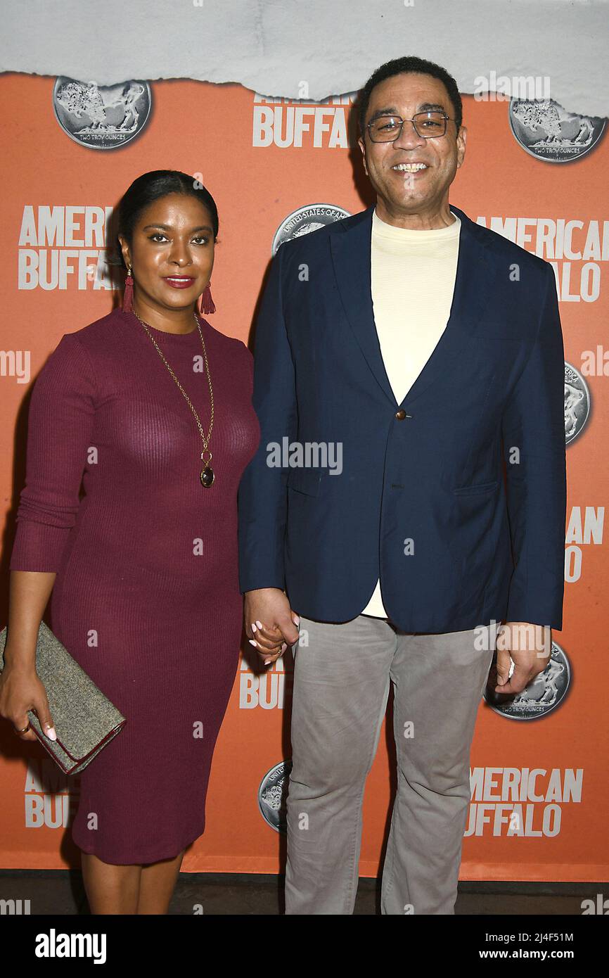Harry Lennix and wife Djena Graves attend the Broadway Opening of 'American Buffalo' on April 14, 2022 at The Circle in the Square Theatre in New York, New York, USA. Robin Platzer/ Twin Images/ Credit: Sipa USA/Alamy Live News Stock Photo