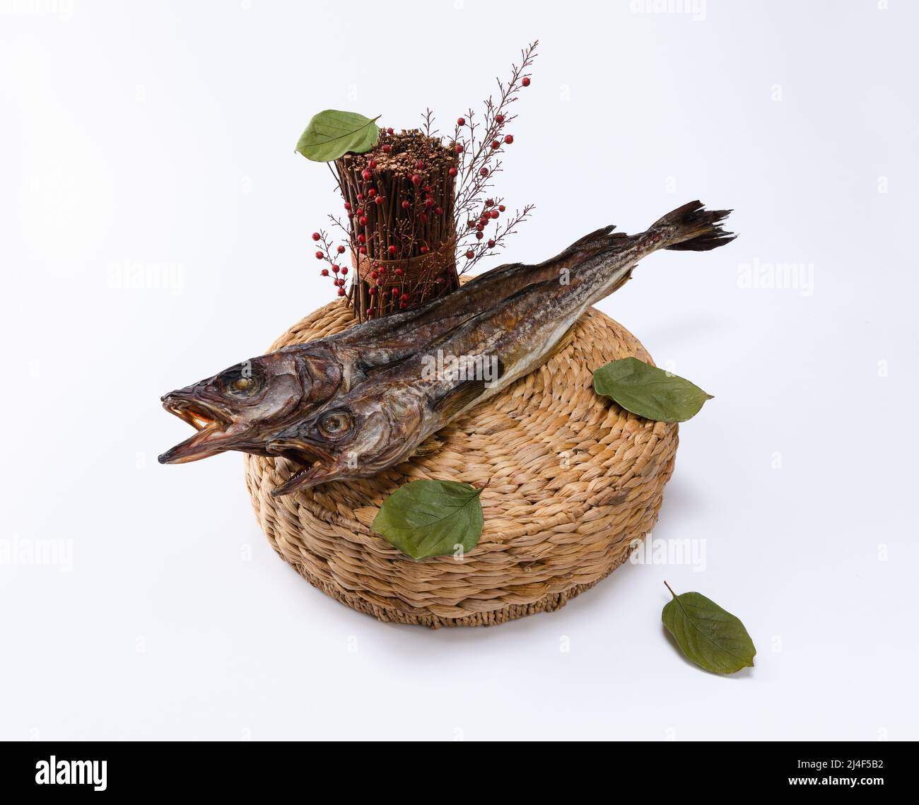 2 dried pollack on white background Stock Photo