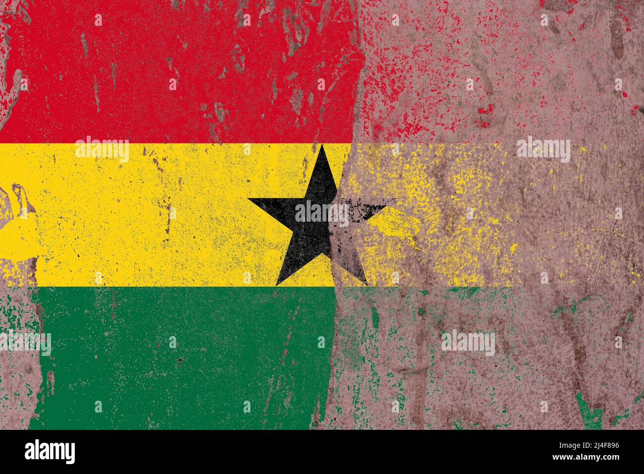 Ghana flag on a damaged old concrete wall surface Stock Photo