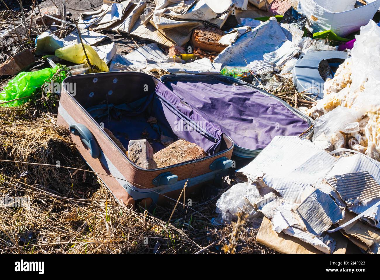 A bunch of household garbage, slowly in nature Stock Photo