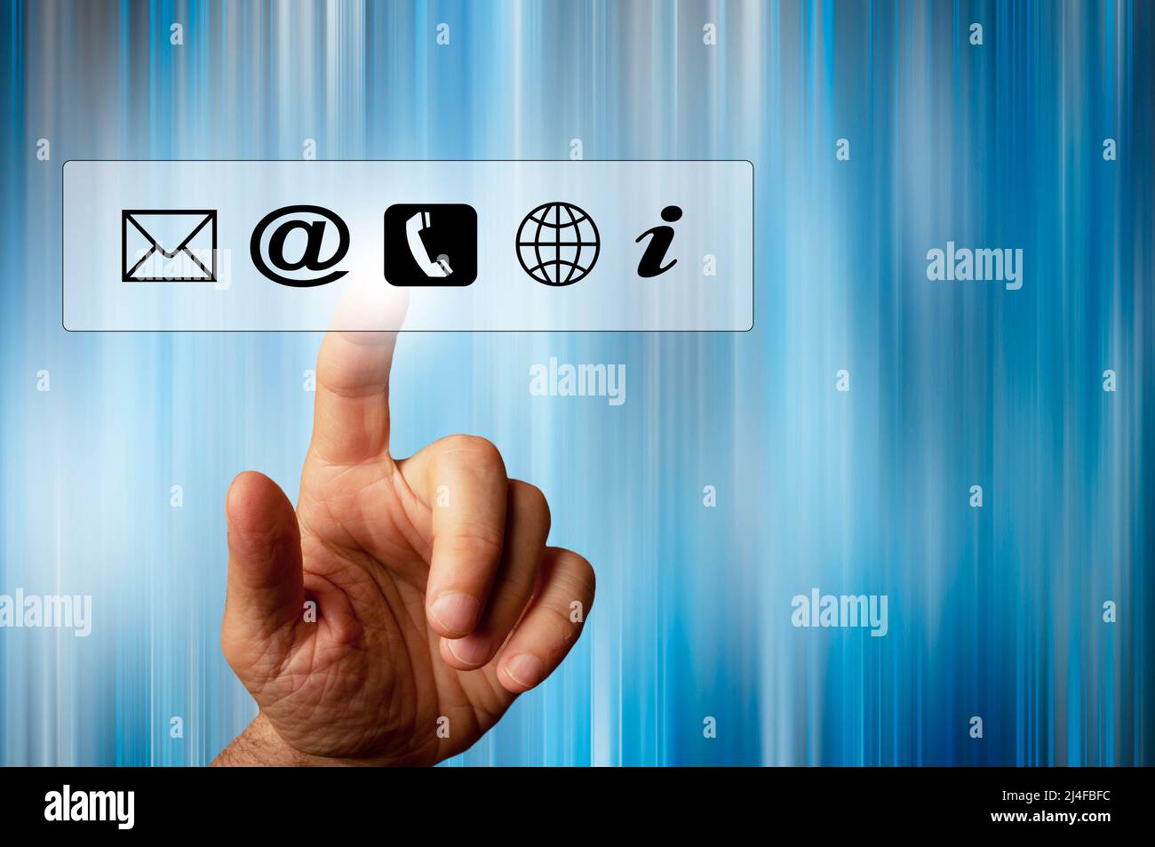 finger choosing from a set of communication icons Stock Photo