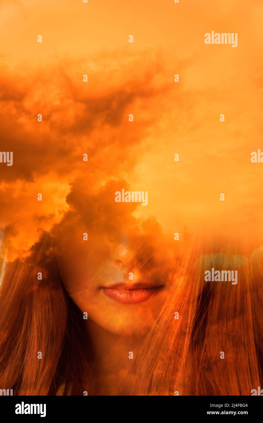 woman with head in the cloud Stock Photo Alamy