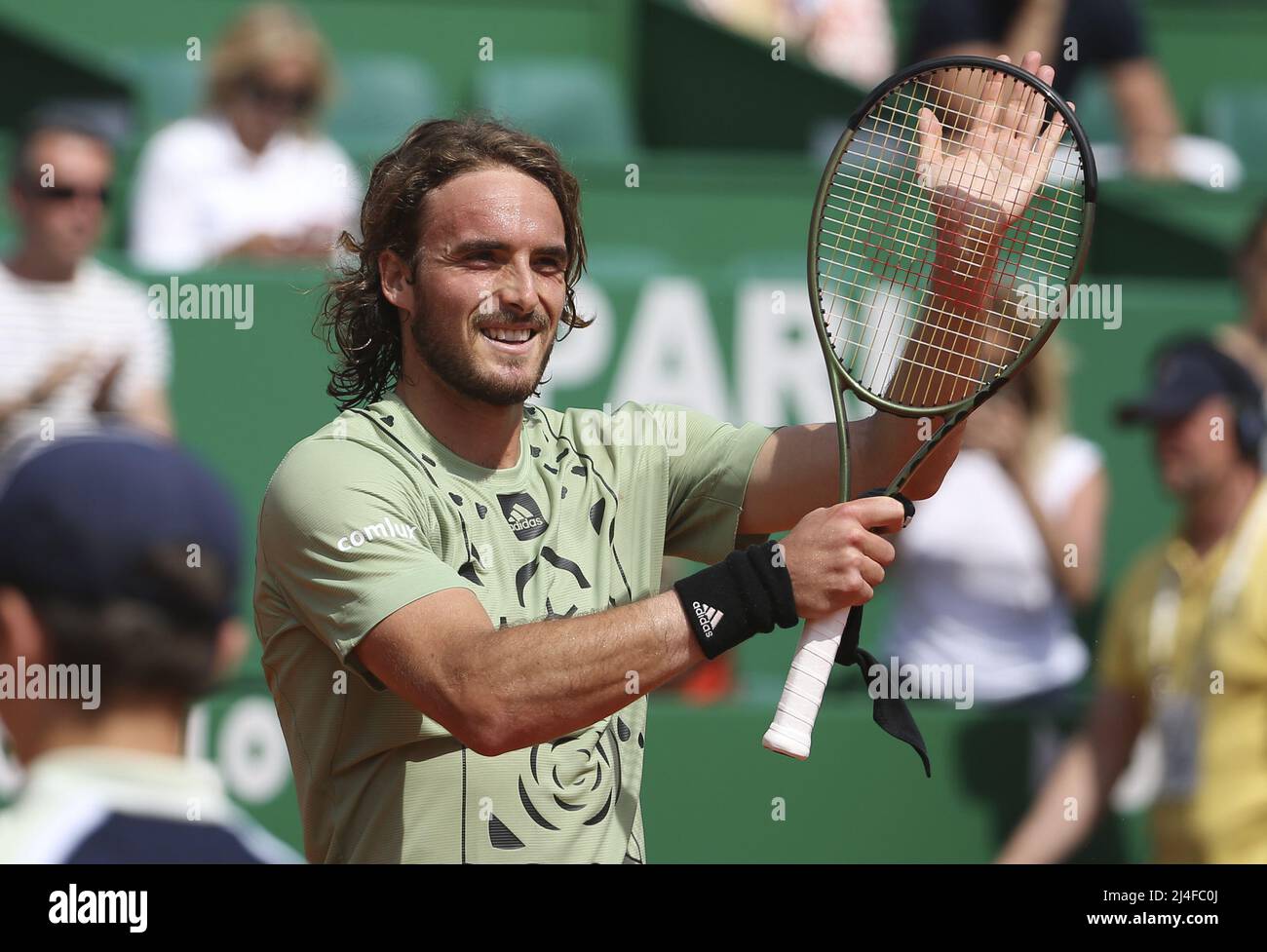 Stefanos Tsitsipas of Greece celebrates his victory during day 5 of the Rolex Monte-Carlo Masters 2022, an ATP Masters 1000 tennis tournament on April 14, 2022, held at the Monte-Carlo Country Club