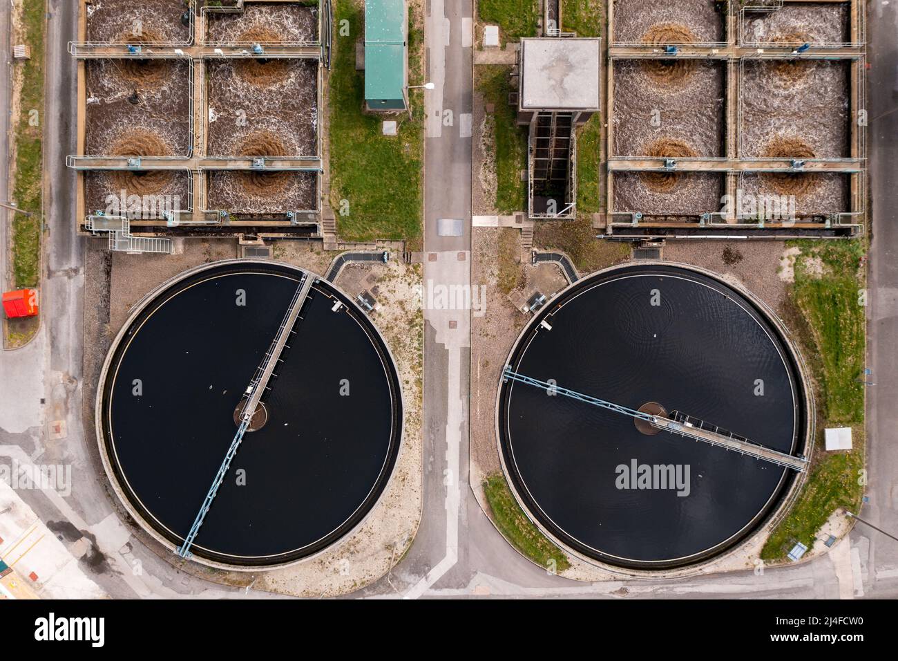 An aerial view of A Water Treatment Plant with effluent and septic