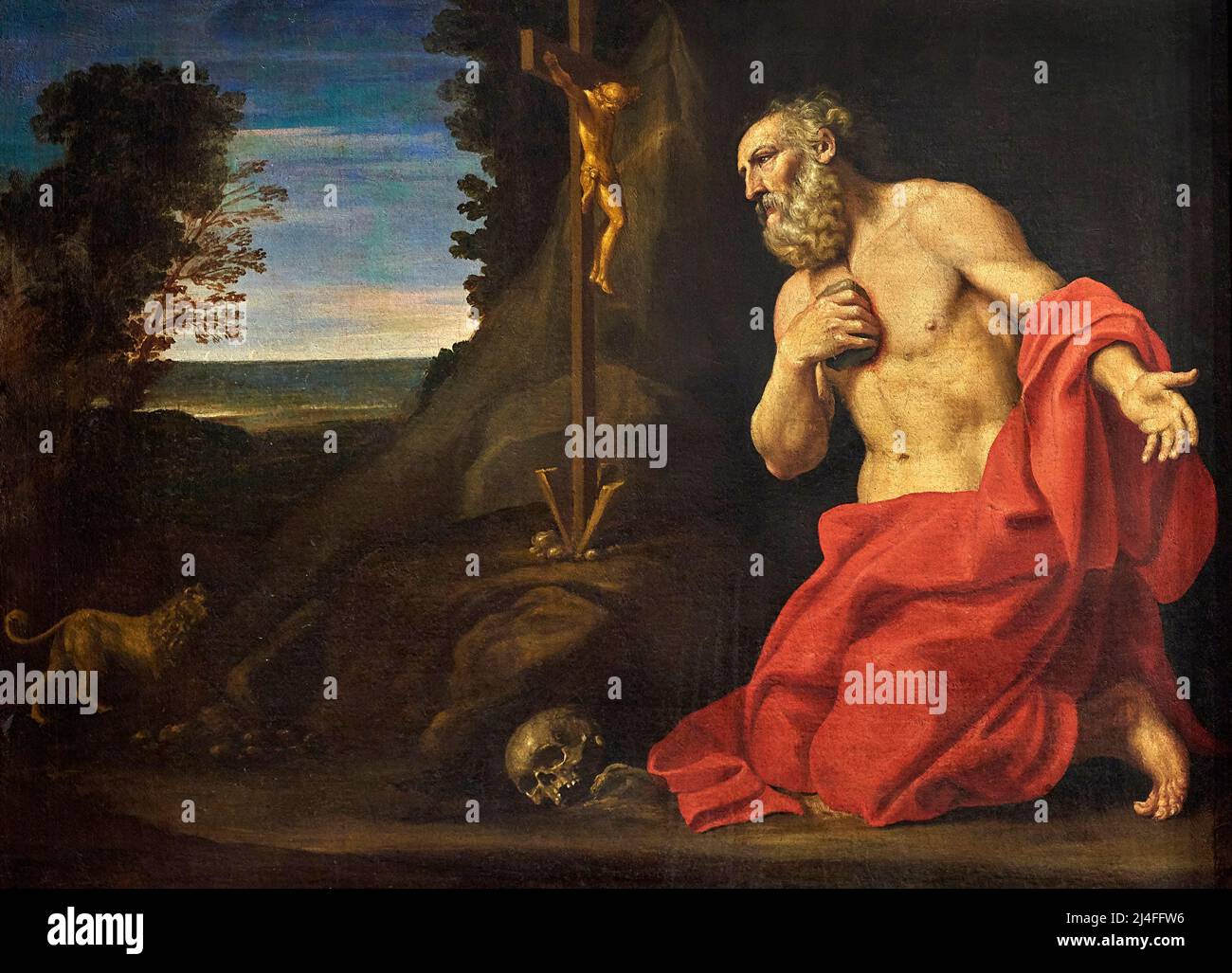 San Girolamo in preghiera  - olio su tela - Lucio Massari   - 1633 - Modena, Museo Civico d’Arte Stock Photo