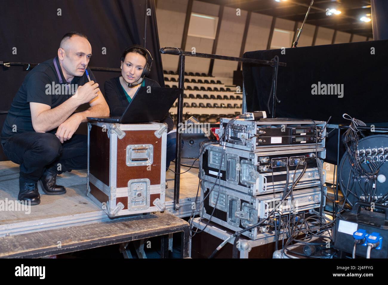 a back stage sound engineer Stock Photo Alamy