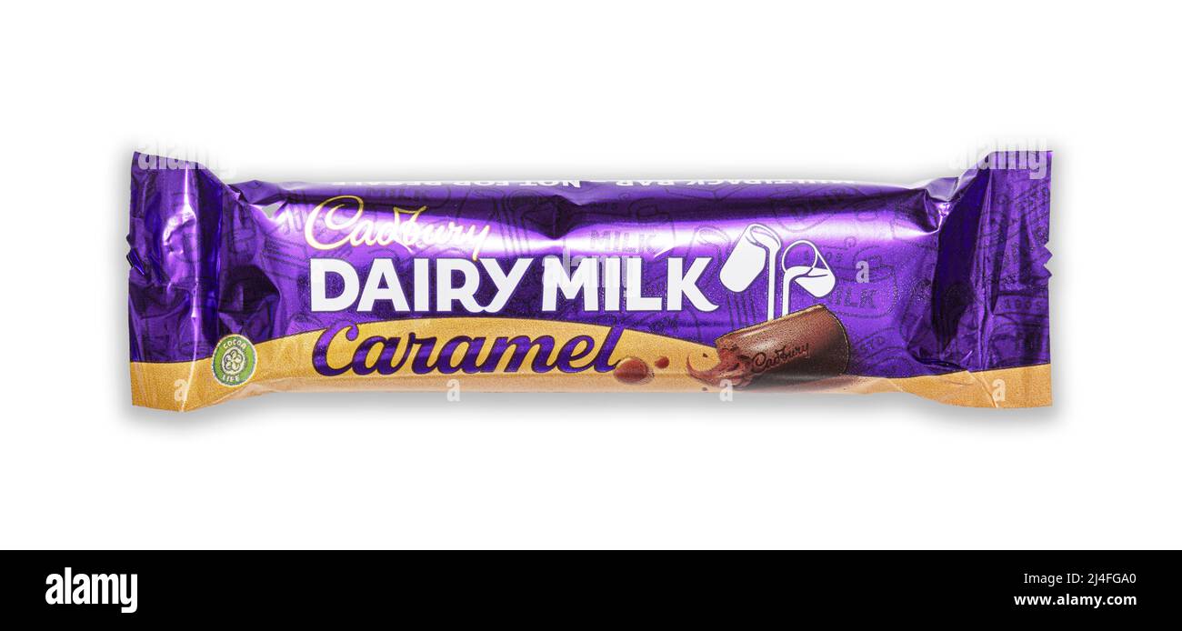 SWINDON, UK - APRIL 15, 2022: Cadbury Dairy Milk Caramel chocolate bar Stock Photo