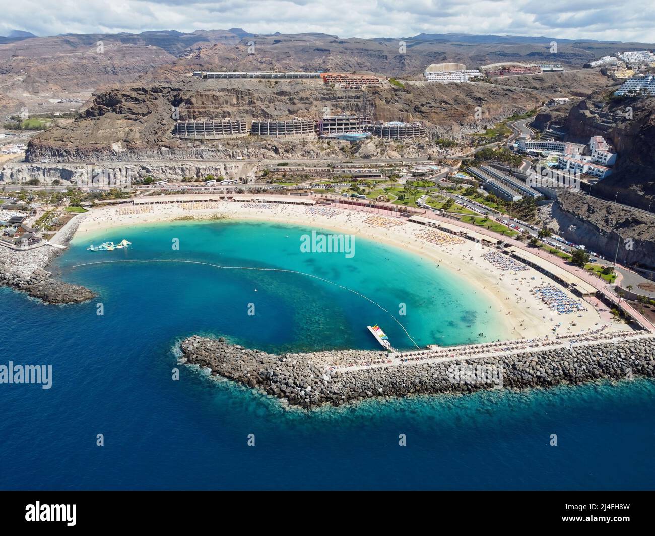 Aerial drone photo. Playa de Amadores, large cove with a white sand beach.  Puerto Rico de Gran Canaria, Canary Islands, Spain Stock Photo - Alamy