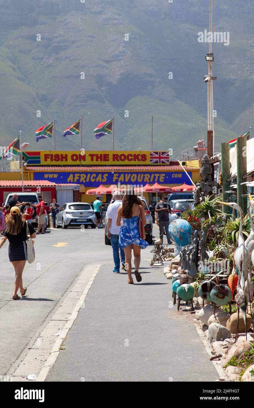 Approach to Bay Harbour Market  Entrance and Fish n the Rocks Restaurant in Hout Bay , Cape Town, South Africa Stock Photo