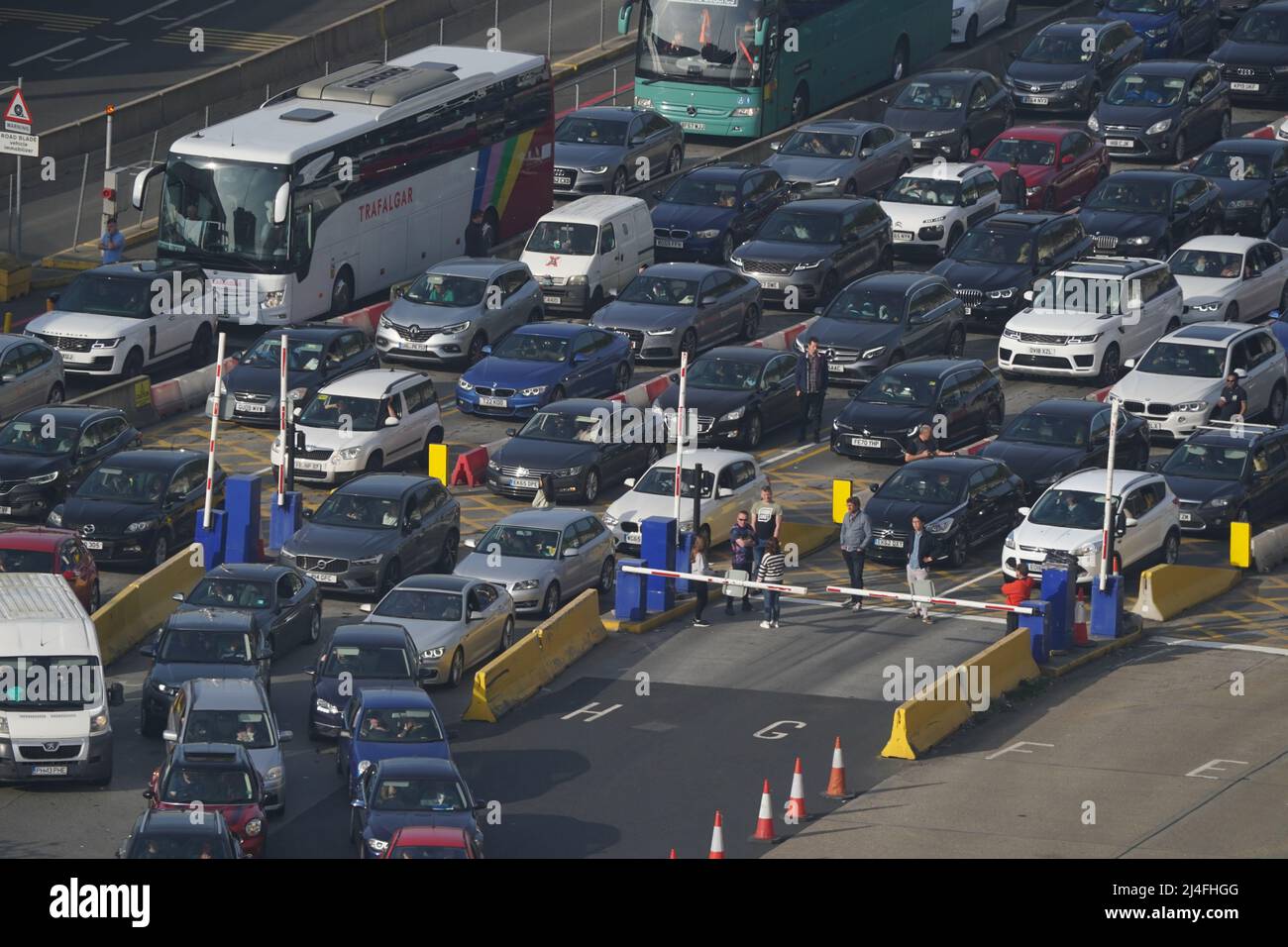 Holiday traffic queues to checkin for ferries at the Port of Dover