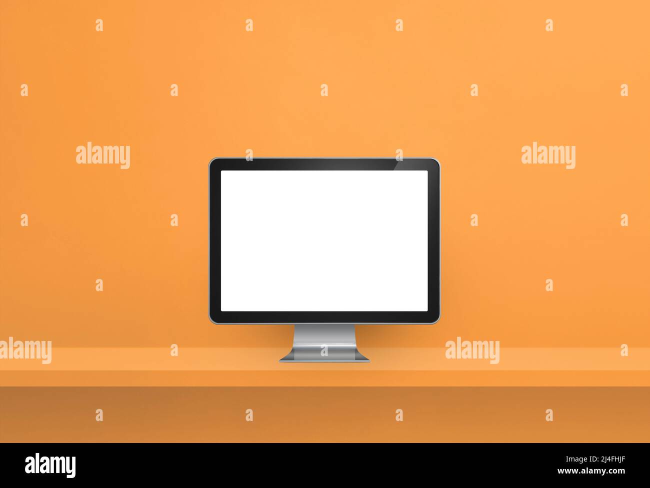 Computer pc - orange wall shelf banner. 3D Illustration Stock Photo - Alamy