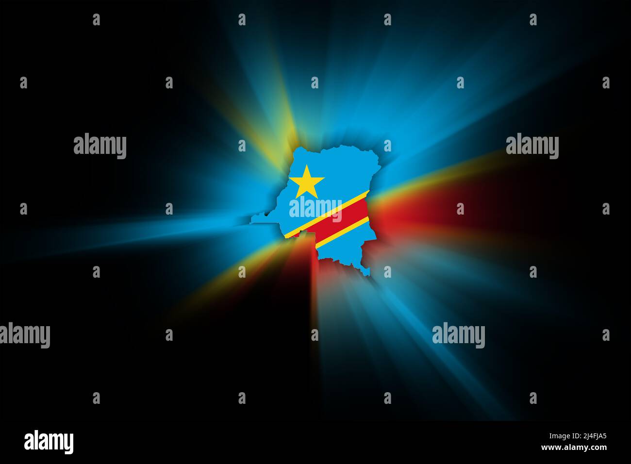 Map of Democratic Republic Congo, on black background, map with flag Stock Photo