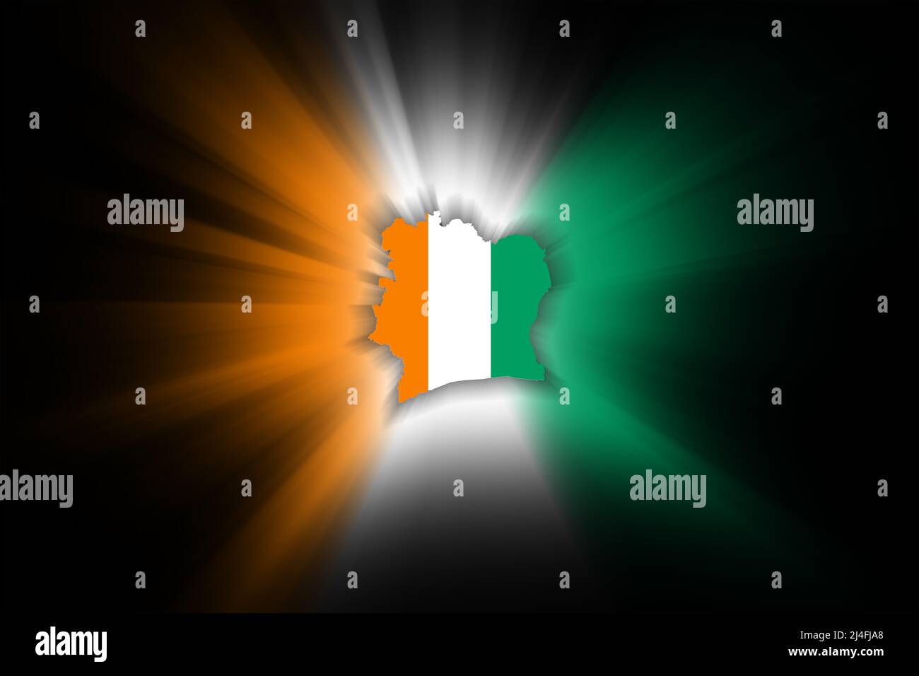 Map of Ivory Coast, on black background, map with flag Stock Photo - Alamy