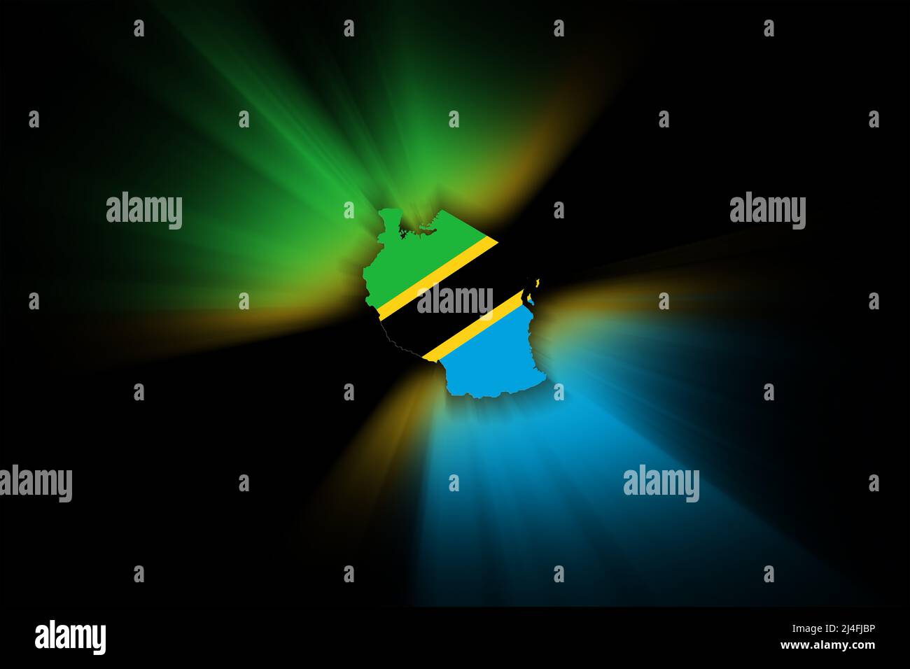 Map of Tanzania, on black background, map with flag Stock Photo - Alamy
