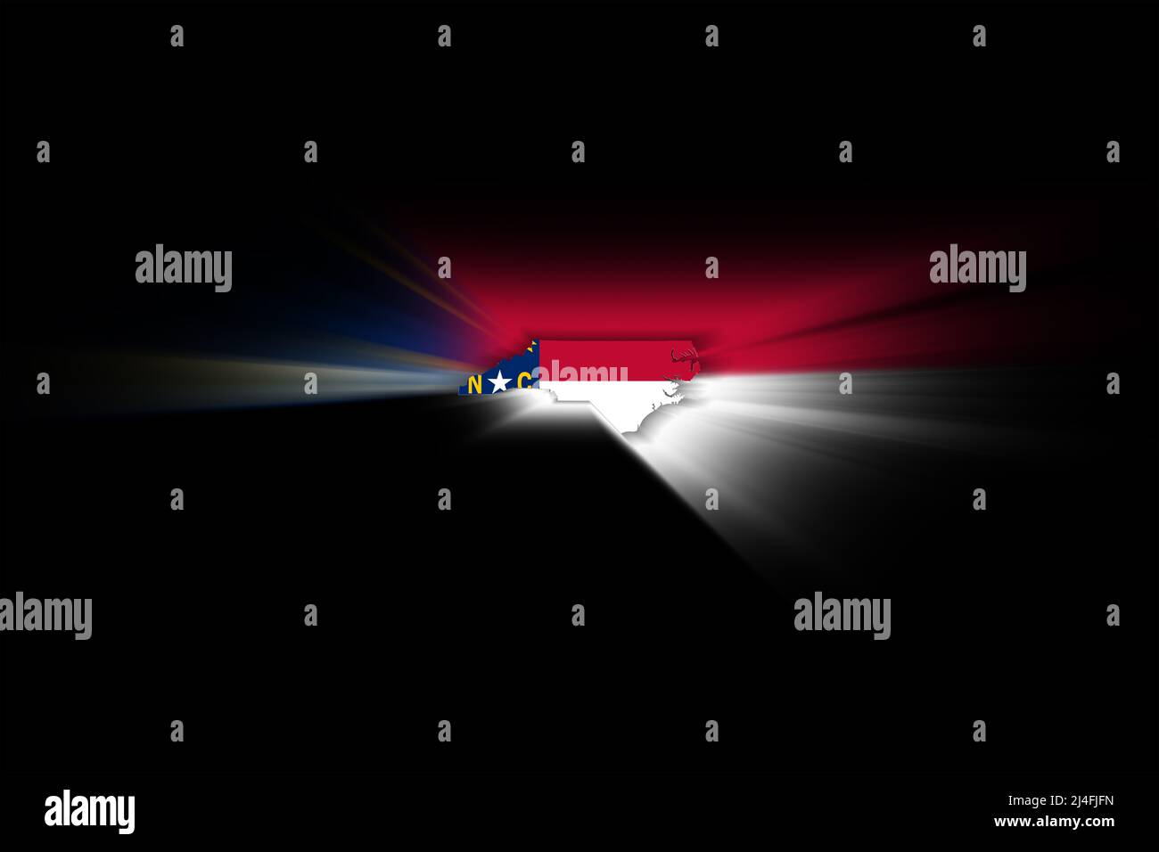 Map of North Carolina, on black background, map with flag Stock Photo ...