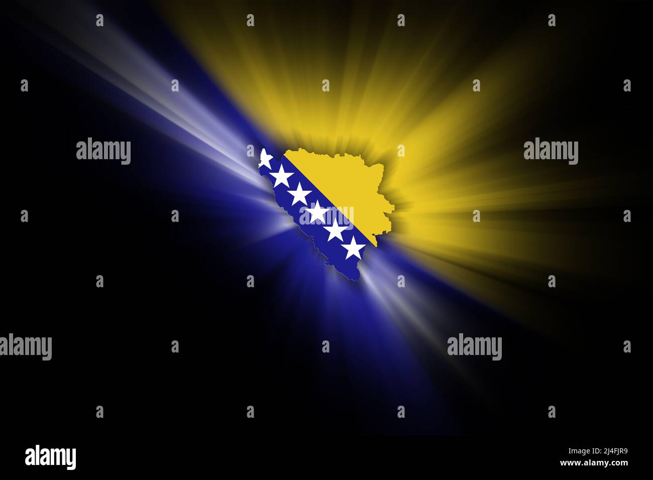 Map of Bosnia and Herzegovina, on black background, map with flag Stock Photo