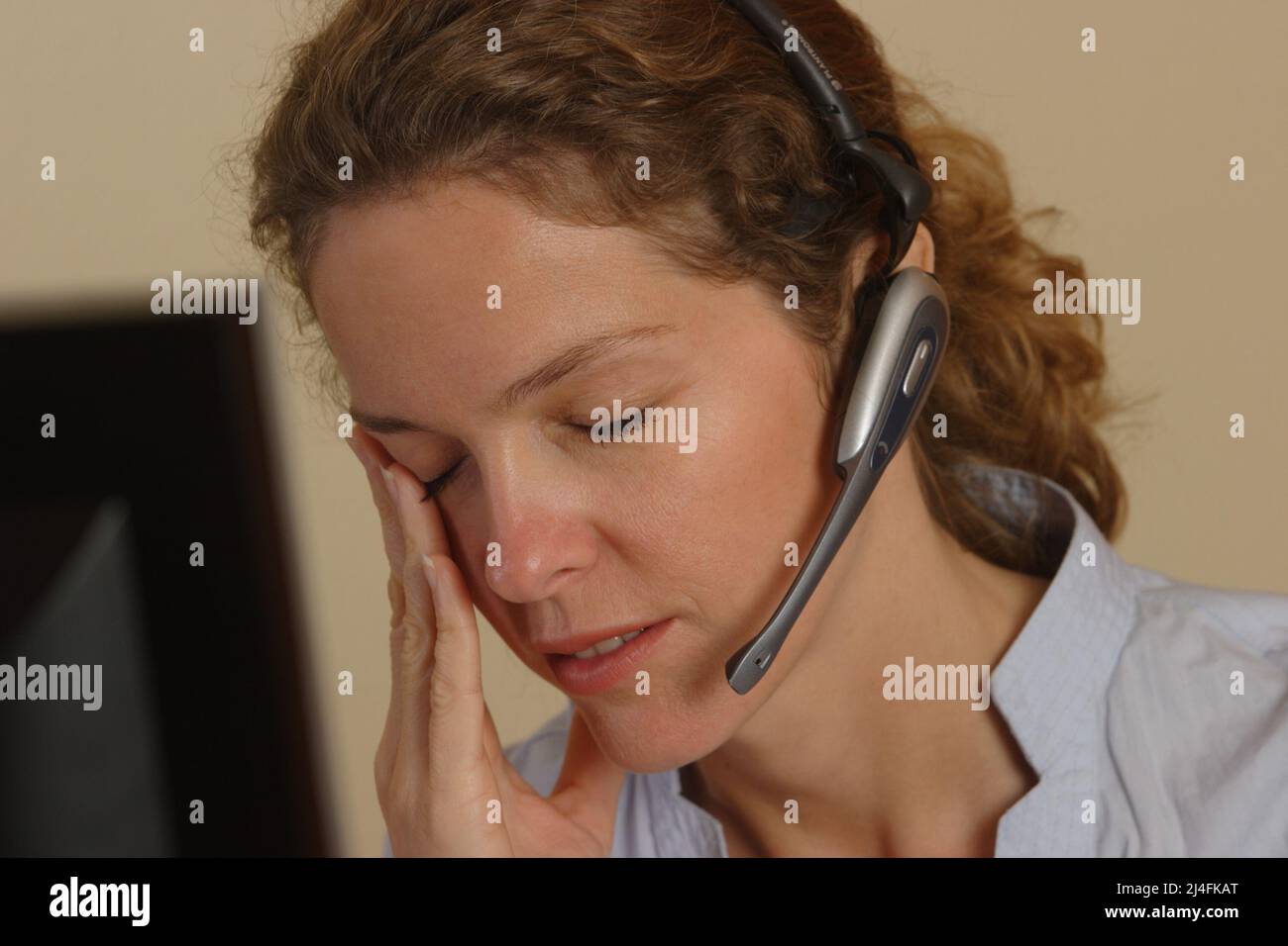 young woman with headset Stock Photo