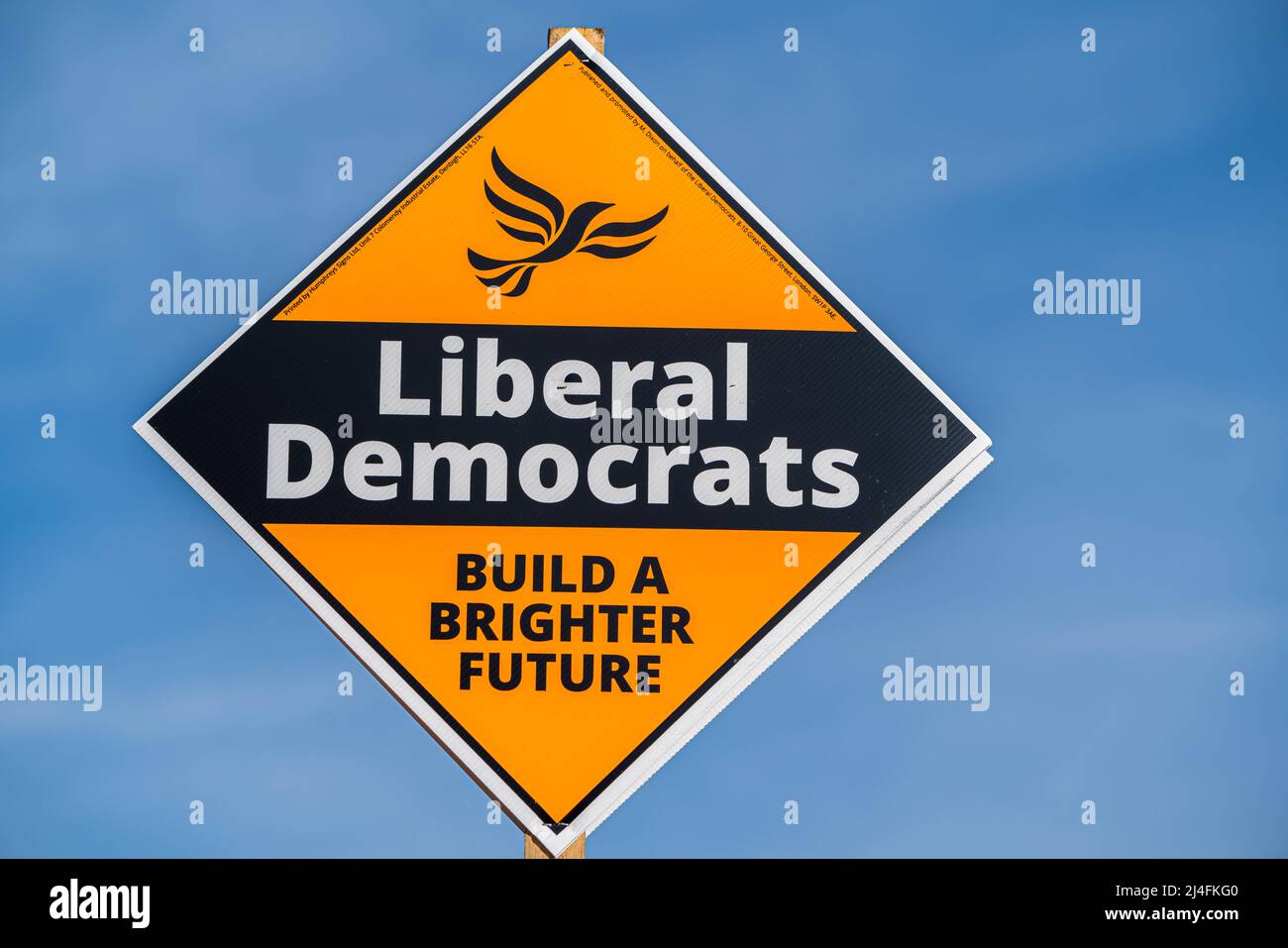 15 April. A Liberal Democrats party campaign sign in London, UK Stock