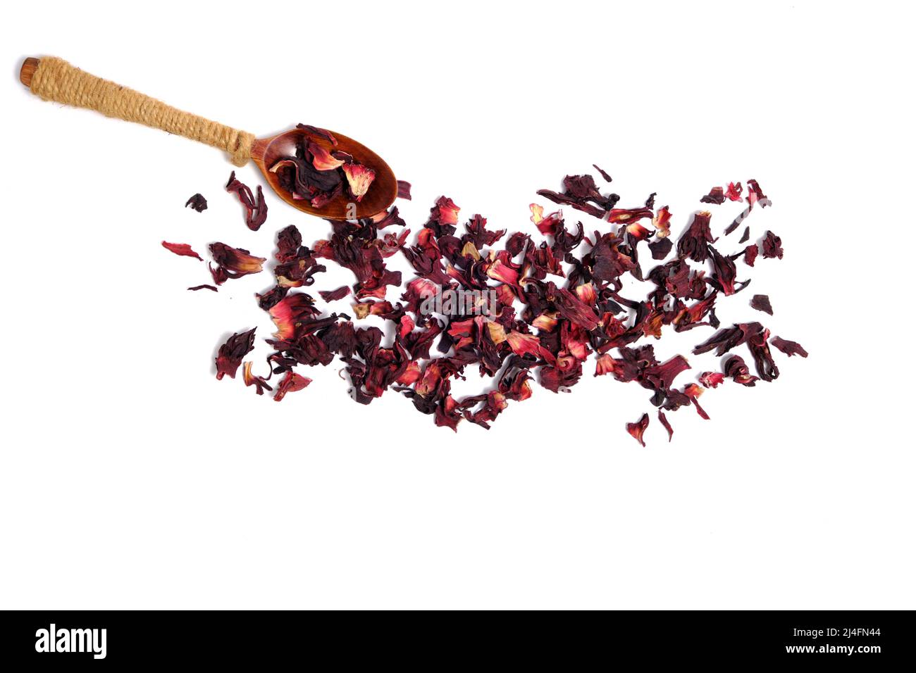 Dried leaves of the Sudanese rose on a white background, karkade herbal tea Stock Photo