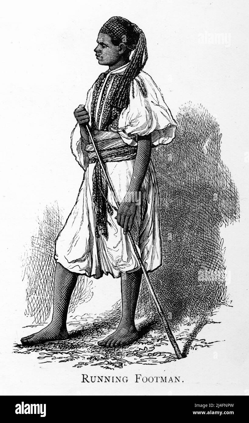 Engraving of a running footman from India, published circa 1890 Stock Photo
