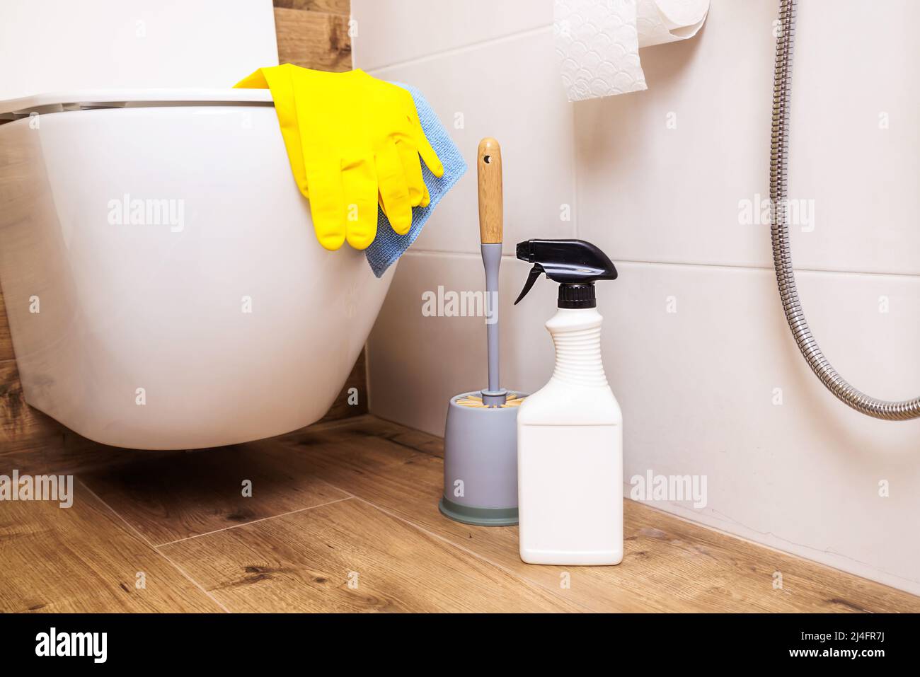 Bathroom cleaner bottle mockup with toilet background, house cleaning ...