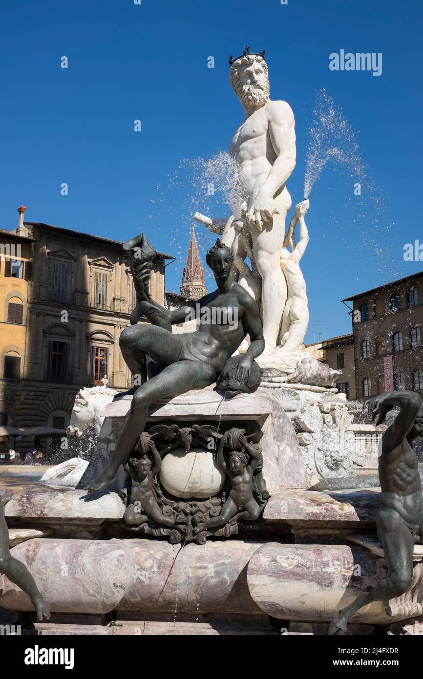 Neptune Fountain by Bartolomeo Ammannati in Piazza della Signoria Florence Italy Stock Photo