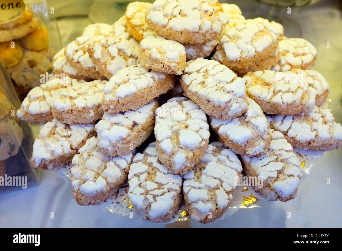 Ricciarelli - Chewy Italian Almond Biscuits on sale in Florence Italy Stock Photo