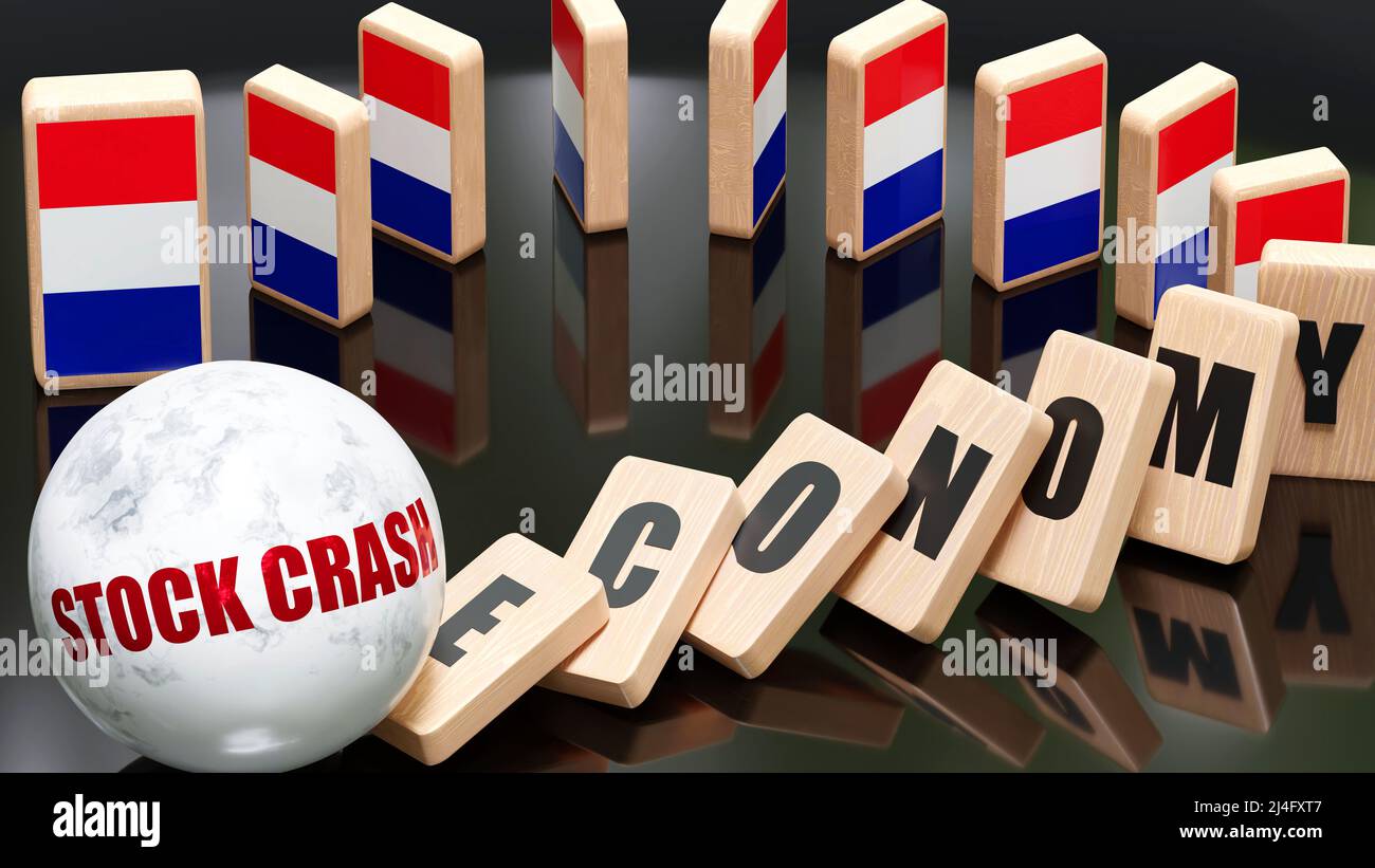 France and stock crash, economy and domino effect chain reaction in