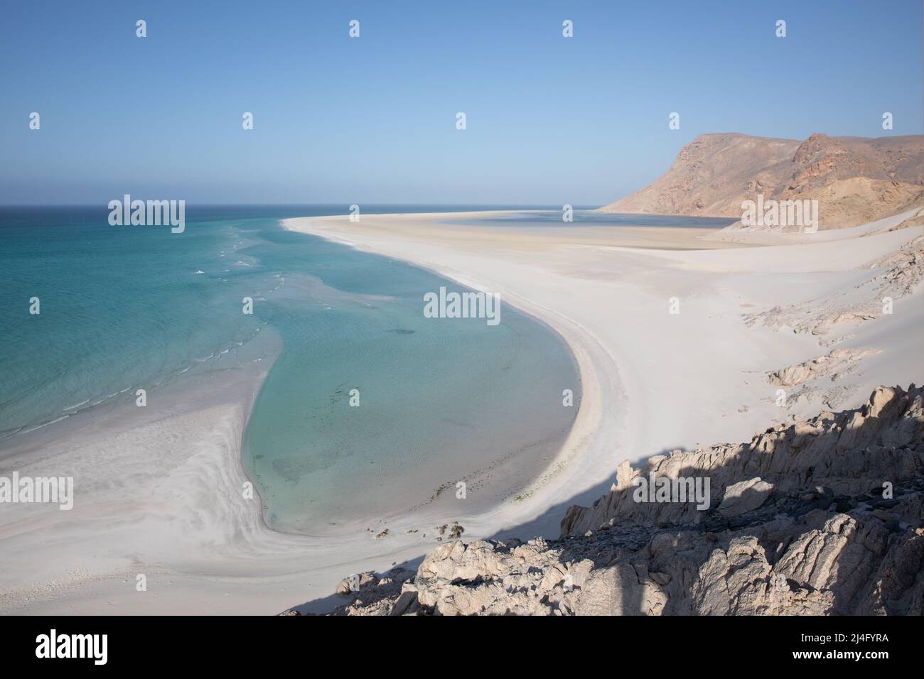 Stunning lagoon on the coast with white sand. Socotra, Yemen. Stock Photo