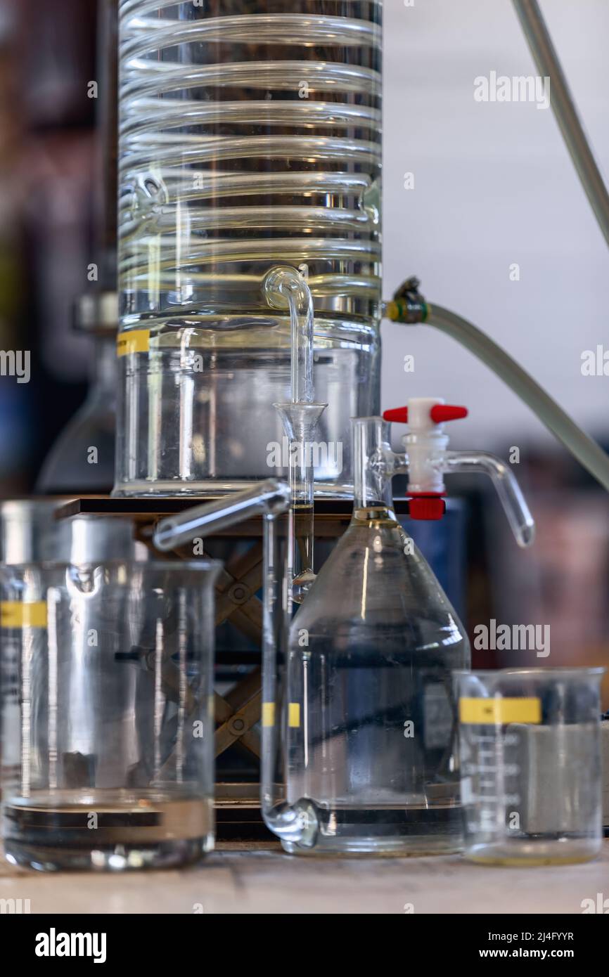 Steam Distillation, method to extract and isolate essential oils from lavender flowers, Provence, France Stock Photo