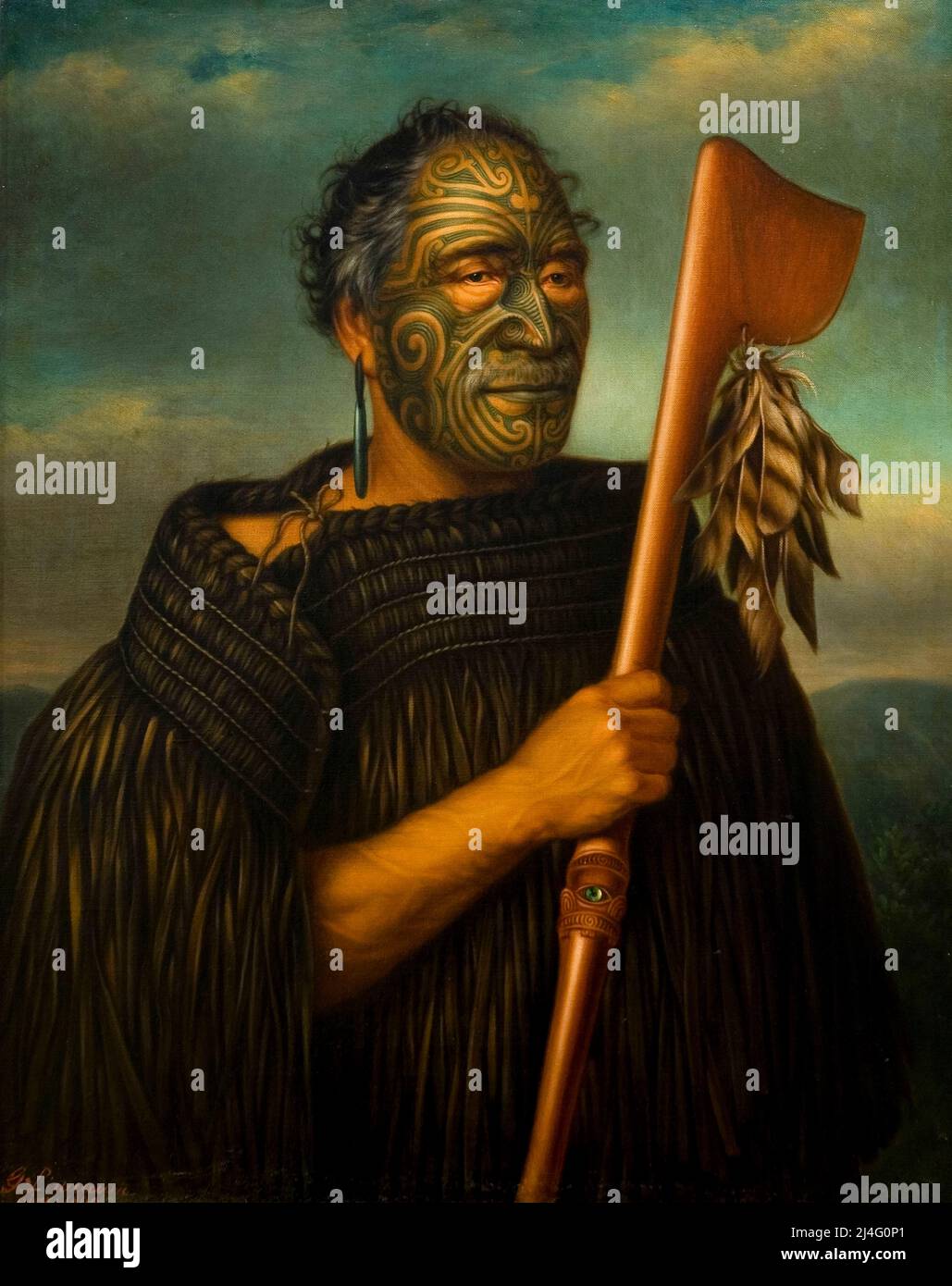 Tamati Waka Nene (1780s-1871) Māori chief of the Ngāpuhi iwi tribe, portrait by New Zealand artist Gottfried Lindauer (1839-1926) painted in 1890. Stock Photo