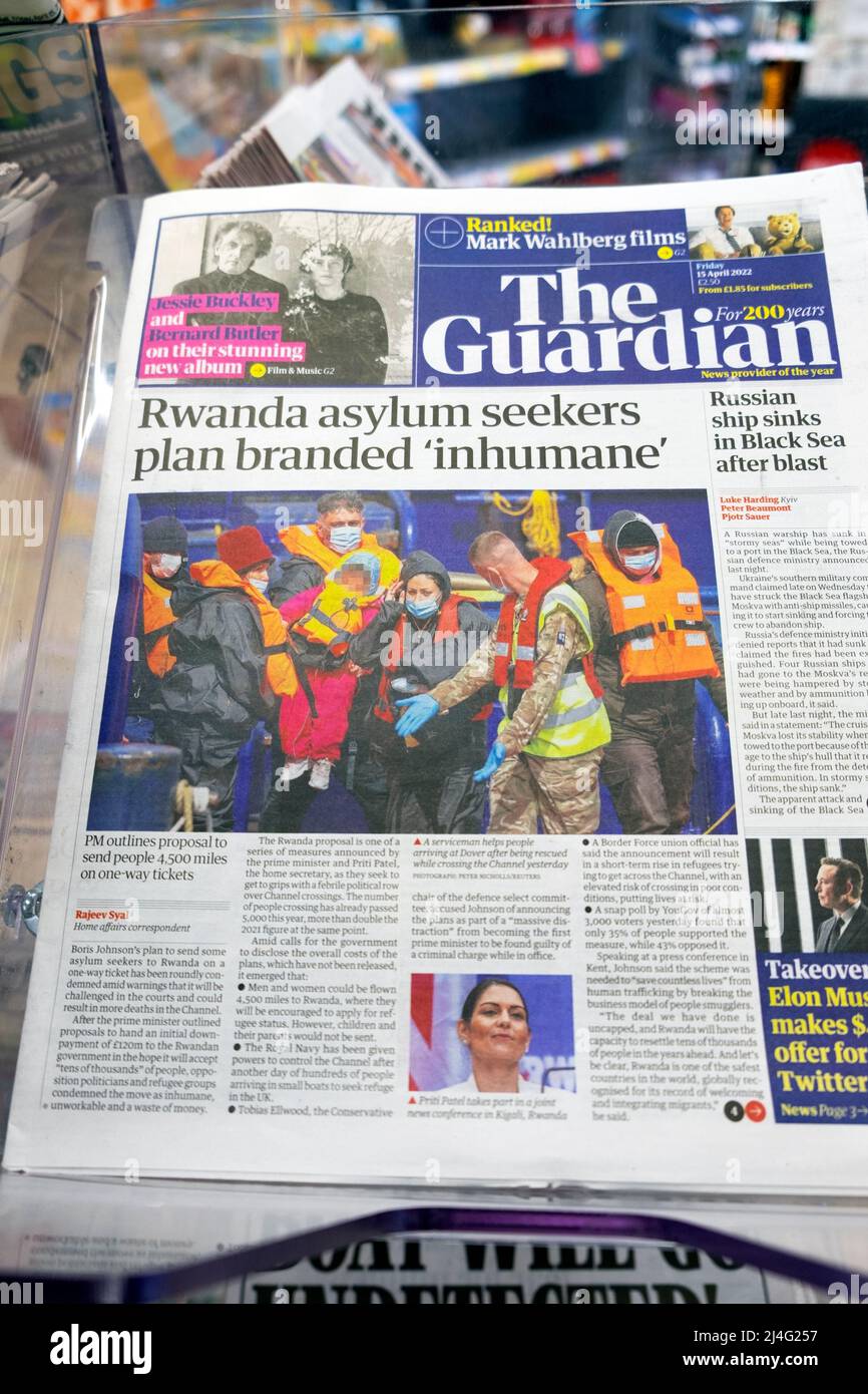 The Guardian migrants newspaper headline front page 'Rwanda asylum