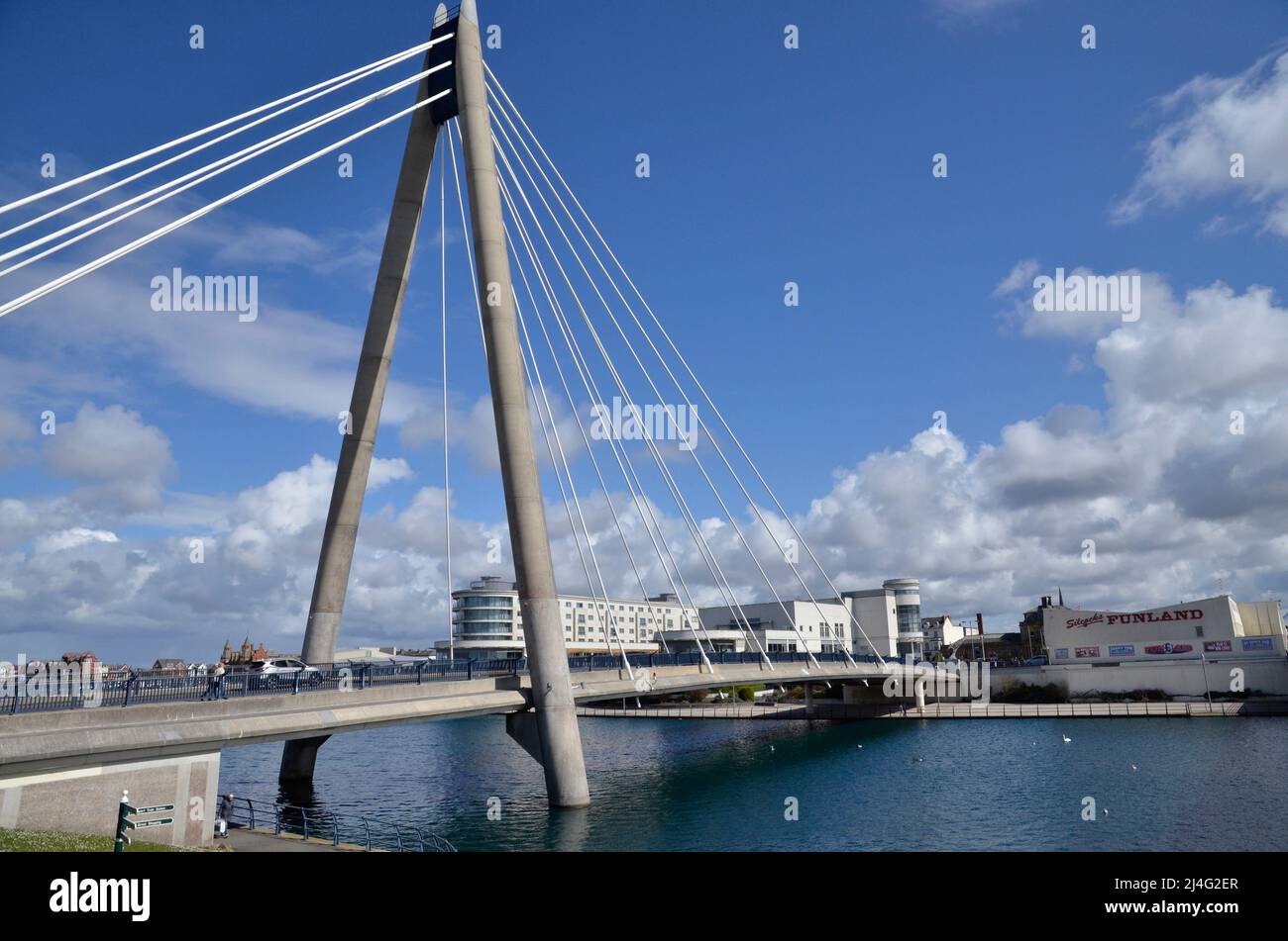 The bridge over Marine Lake in Southport, Merseyside Stock Photo