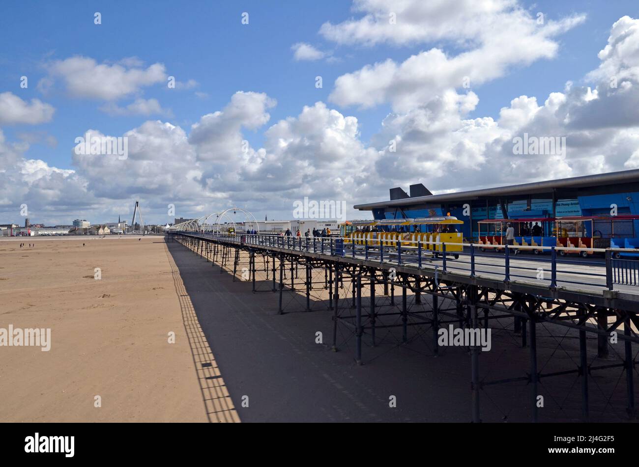 Southport Pier in Merseyside. At 1,000 metres it is the second longest in Great Britain. Stock Photo