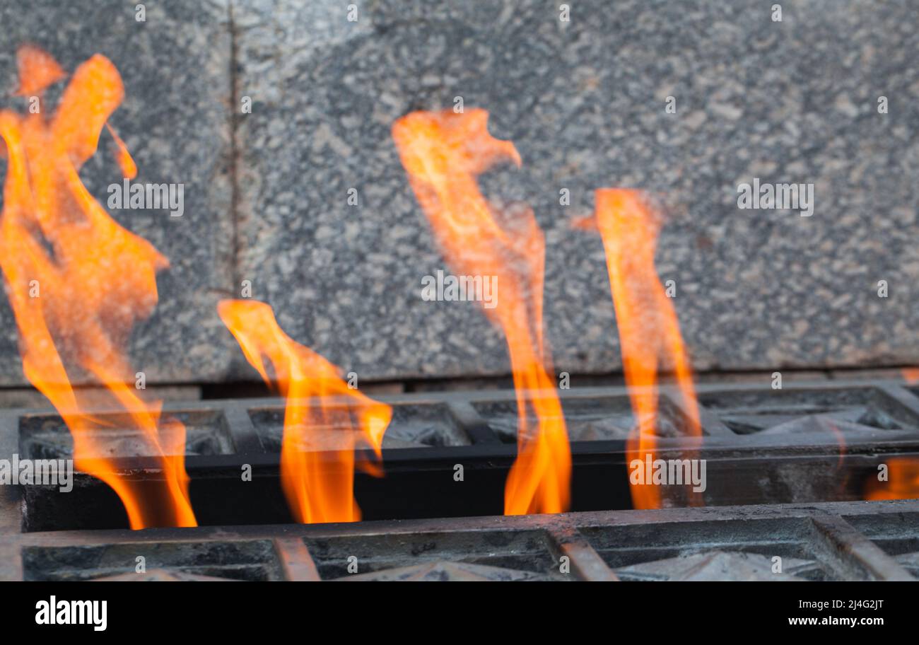 Eternal flame burns at memorial for Soviet soldiers WWII, Russia Stock Photo