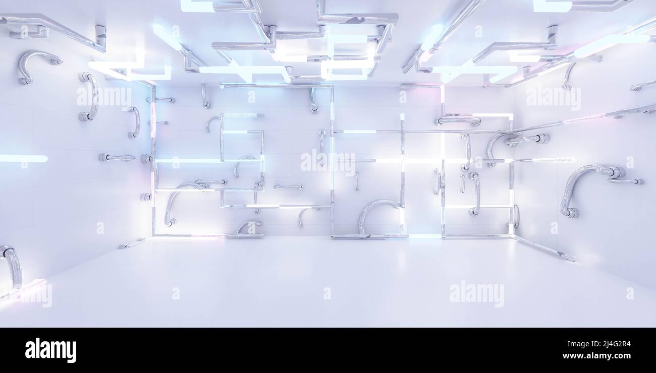 futuristic bright industrial laboratory lab background with pipes and ...