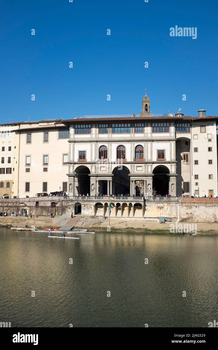 The Uffizi Gallery seen from across the River Arno Florence Italy Stock Photo